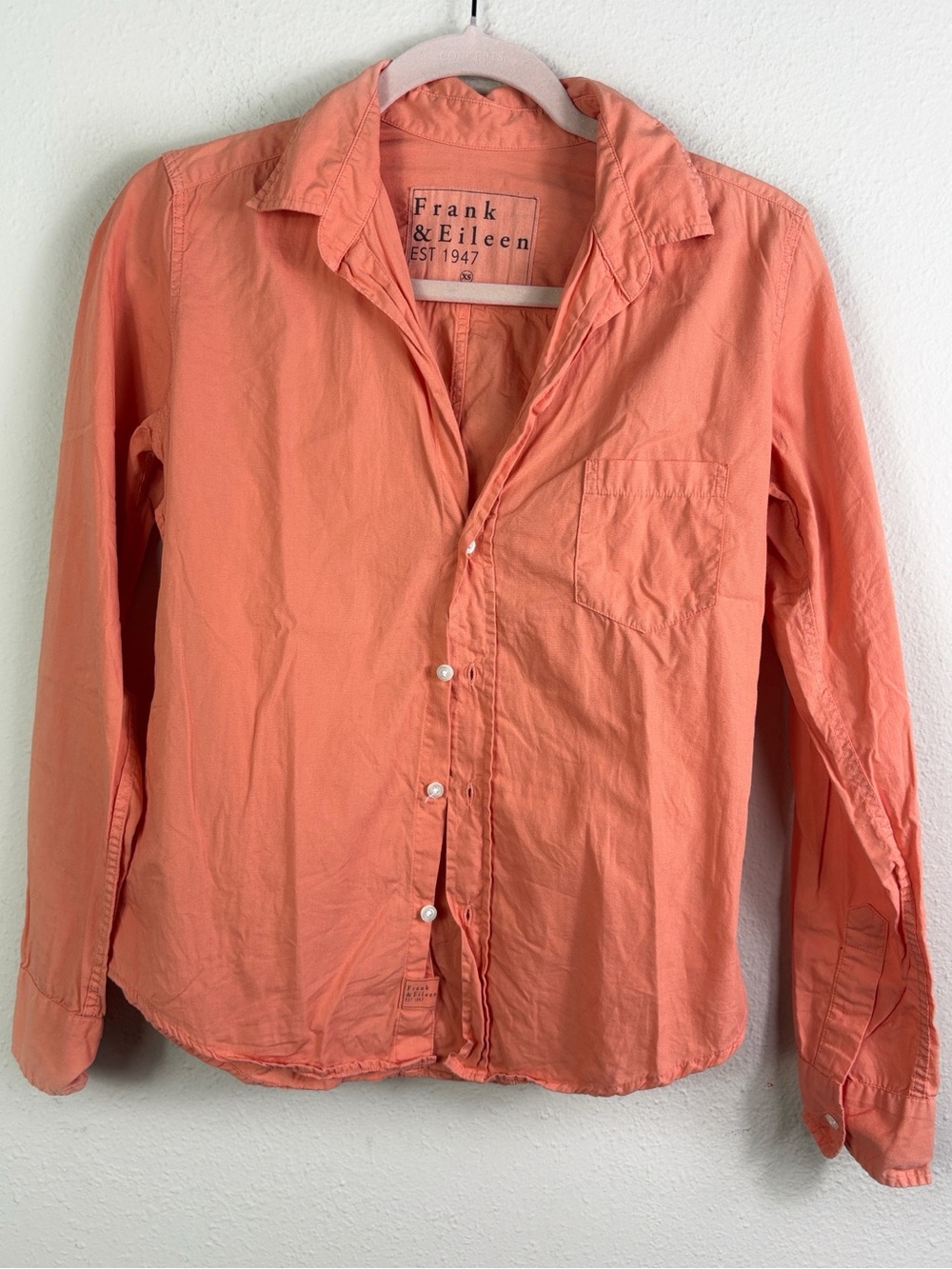Frank & Eileen Coral Orange Long Sleeve Button Down Shirt Style “Barry” size XS